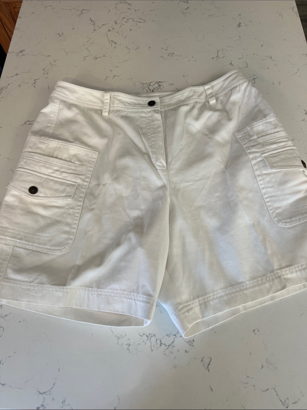 Bamboo Traders White Cargo Pocket Shorts with Button Accents